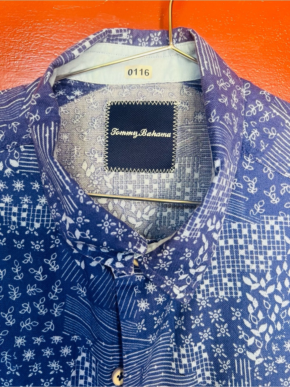 Tommy Bahama Indigo Blue Patchwork Print Button-Down Shirt